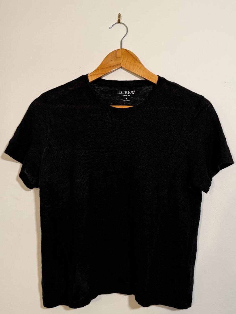 J. CREW Women's RELAXED LINEN CREWNECK T-SHIRT Machine Wash in/ BLACK Size S